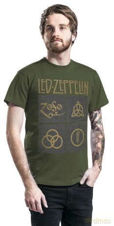 Led Zeppelin: Unisex Tee: Gold Symbols in Black Square (Medium)