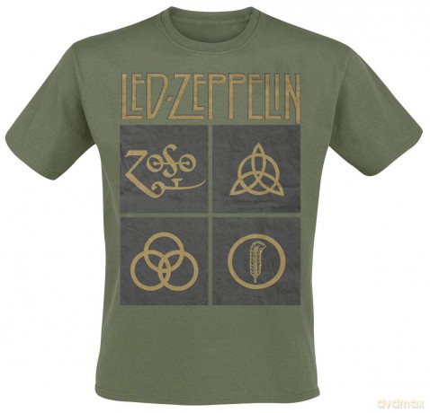 Led Zeppelin: Unisex Tee: Gold Symbols in Black Square (Small)
