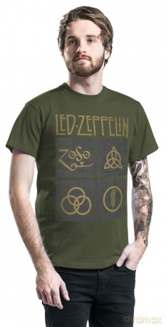 Led Zeppelin: Unisex Tee: Gold Symbols in Black Square (Small)