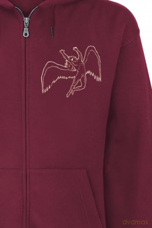 Led Zeppelin: Unisex Zipped Hoodie: Symbols (Maroon Red) (Back Print) (Large)