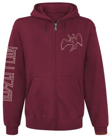 Led Zeppelin: Unisex Zipped Hoodie: Symbols (Maroon Red) (Back Print) (X-Large)