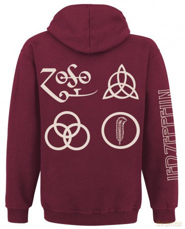 Led Zeppelin: Unisex Zipped Hoodie: Symbols (Maroon Red) (Back Print) (XX-Large)