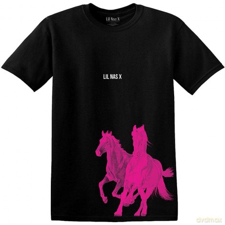 Lil Nas X: Unisex T-Shirt: Pink Horses (Black) (Large)