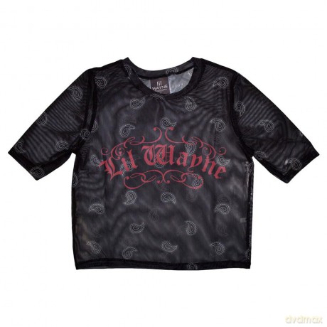Lil Wayne: Ladies Crop Top: Script Logo (Black) (Mesh) (Small)