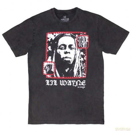 Lil Wayne: Unisex Stone Wash T-Shirt: Mono Photo (Charcoal Grey) (Small)