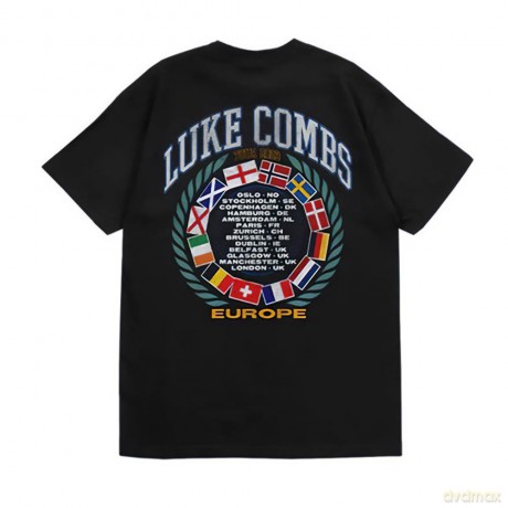 Luke Combs: Unisex T-Shirt: Tour '23 Flag (Black) (Back Print & Ex-Tour) (Large)