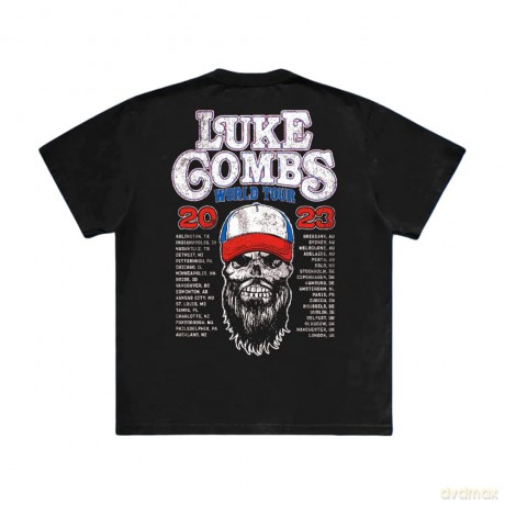 Luke Combs: Unisex T-Shirt: Tour '23 Skull (Black) (Back Print & Ex-Tour) (Medium)