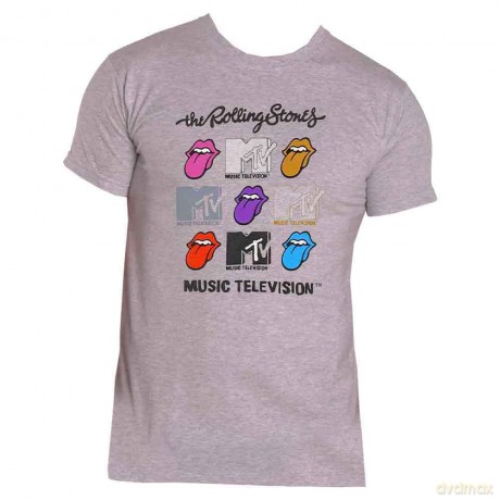 Mtv: MTV Unisex T-Shirt: Rolling Stones Logo Grids (Grey) (Small)