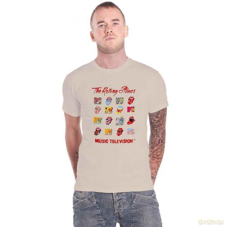 Mtv: MTV Unisex T-Shirt: Rolling Stones Logo Mashup (Natural) (X-Large)