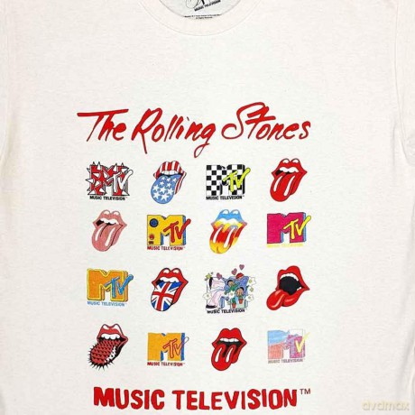 Mtv: MTV Unisex T-Shirt: Rolling Stones Logo Mashup (Natural) (X-Large)