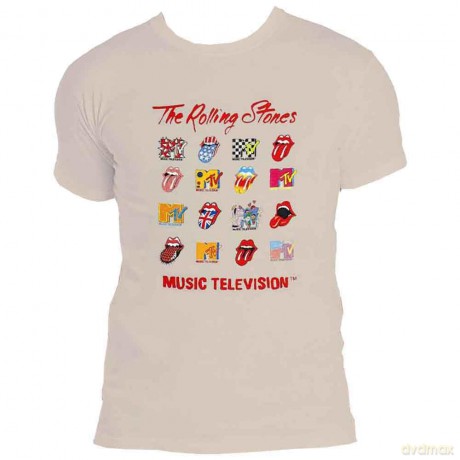 Mtv: MTV Unisex T-Shirt: Rolling Stones Logo Mashup (Natural) (X-Large)
