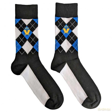 Madness: Unisex Ankle Socks: Crown & M Blue Diamond (Black) (UK Size 7 - 11)