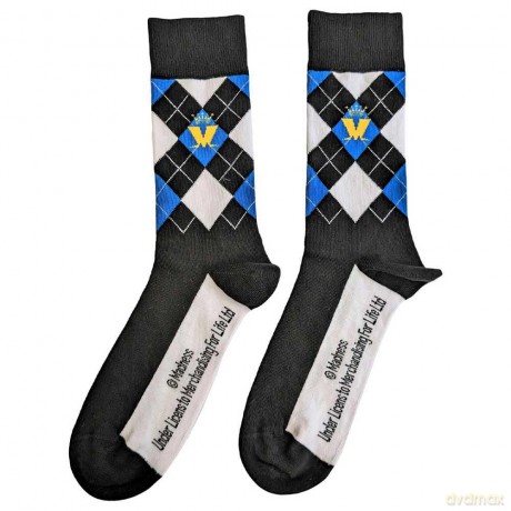 Madness: Unisex Ankle Socks: Crown & M Blue Diamond (Black) (UK Size 7 - 11)