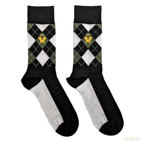 Madness: Unisex Ankle Socks: Crown & M Green Diamond (Black) (UK Size 7 - 11)