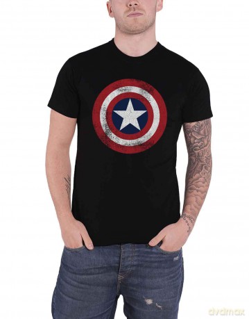 Marvel Comics: Unisex T-Shirt: Captain America Distressed Shield (Black) (XX-Large)