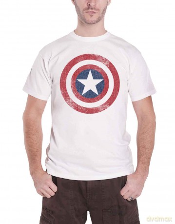Marvel Comics: Unisex T-Shirt: Captain America Distressed Shield (White) (XX-Large)