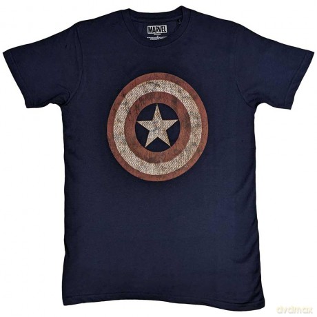 Marvel Comics: Unisex T-Shirt: Captain America Embroidered Shield (Navy Blue) (Medium)