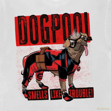 Marvel Comics: Unisex T-Shirt: Deadpool Dogpool Smells Like Trouble (White) (X-Large)