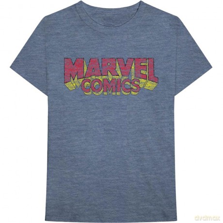 Marvel Comics: Unisex T-Shirt: Distressed Logo (Blue) (Medium)
