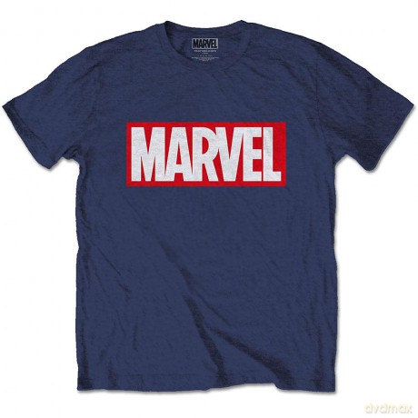 Marvel Comics: Unisex T-Shirt: Marvel Box Logo (Navy Blue) (Small)