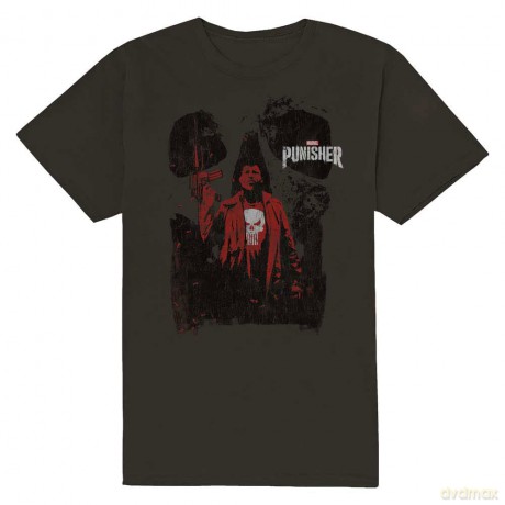 Marvel Comics: Unisex T-Shirt: Punisher Red Outline (Charcoal Grey) (Large)