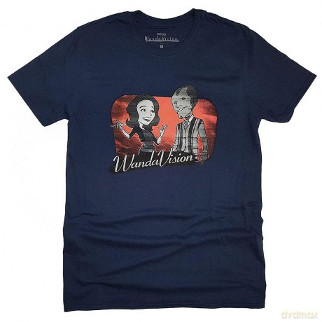 Marvel Comics: Unisex T-Shirt: WandaVision Red Logo Cartoon (Navy Blue) (Small)