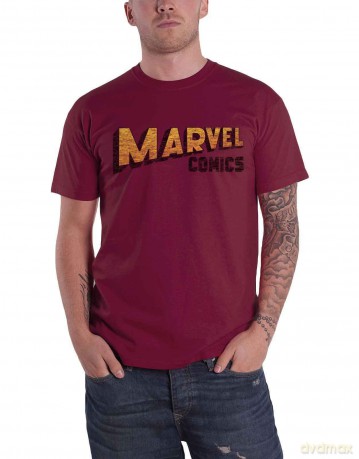 Marvel Comics: Unisex T-Shirt: Warped Logo (Maroon Red) (Small)