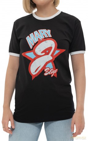 Mary J Blige: Unisex Ringer T-Shirt: Americana (Black & White) (Large)