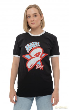 Mary J Blige: Unisex Ringer T-Shirt: Americana (Black & White) (Small)