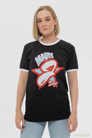 Mary J Blige: Unisex Ringer T-Shirt: Americana (Black & White) (Small)