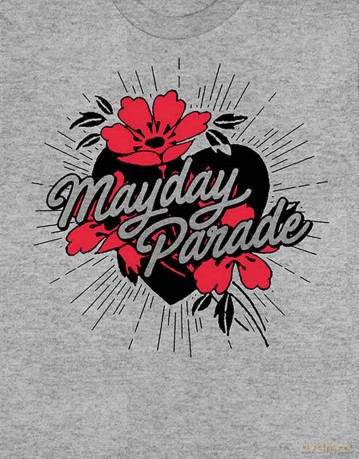 Mayday Parade: Unisex T-Shirt: Heart and Flowers (Grey) (Medium)