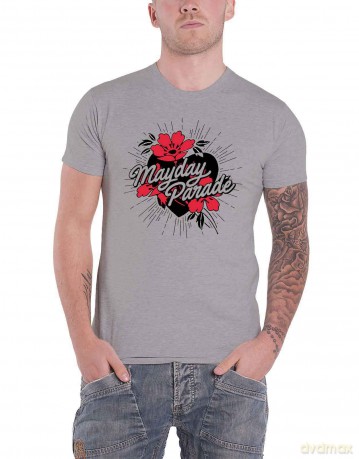 Mayday Parade: Unisex T-Shirt: Heart and Flowers (Grey) (Small)