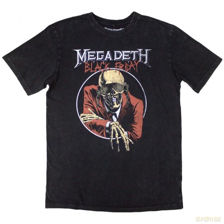 Megadeth: Unisex Stone Wash T-Shirt: Black Friday (Charcoal Grey) (Back Print) (Medium)