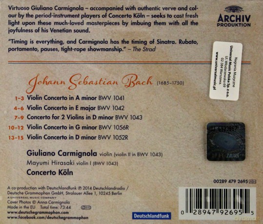 Giuliano Carmignola: Bach Violin Concertos [CD]