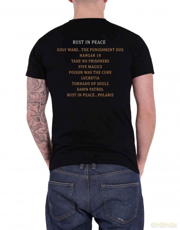 Megadeth: Unisex T-Shirt: Rust In Peace Track list (Black) (Back Print) (Large)