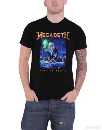Megadeth: Unisex T-Shirt: Rust In Peace Track list (Black) (Back Print) (Medium)