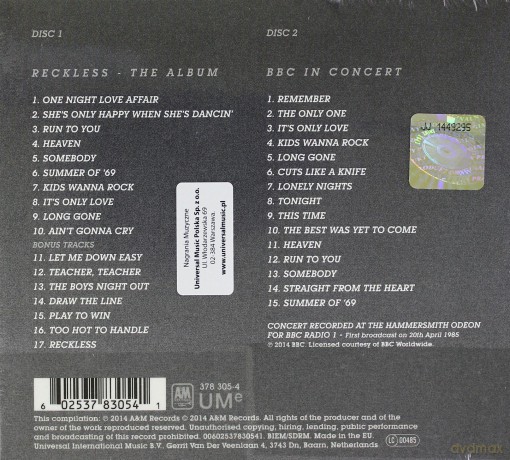 Bryan Adams: Reckless (Deluxe) [2CD]