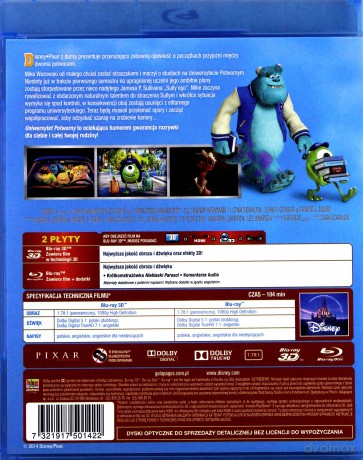 Uniwersytet potworny (Disney Pixar) [Blu-Ray 3D]+[Blu-Ray]