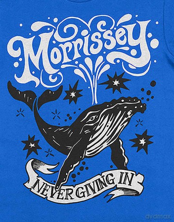 Morrissey: Unisex T-Shirt: Never Giving In/Whale (Blue) (Small)