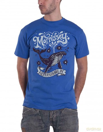Morrissey: Unisex T-Shirt: Never Giving In/Whale (Blue) (X-Large)