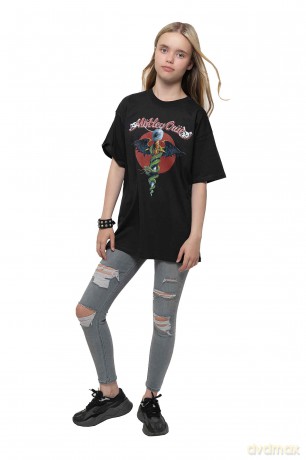 Motley Crue: Kids T-Shirt: Feelgood Red Circle (Black) (11-12 Years)