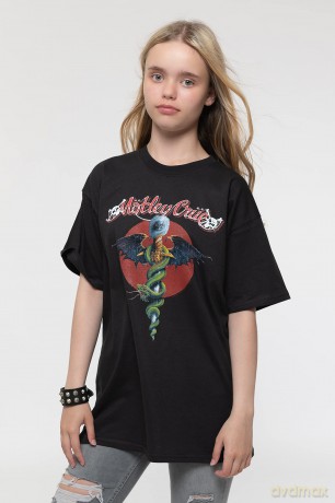 Motley Crue: Kids T-Shirt: Feelgood Red Circle (Black) (7-8 Years)