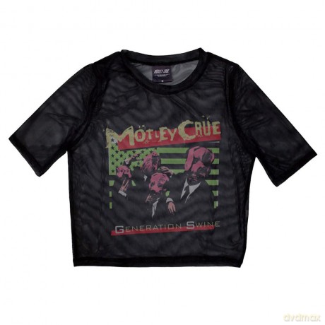 Motley Crue: Ladies Crop Top: Generation Swine (Black) (Mesh) (Large)