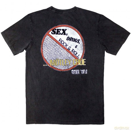 Motley Crue: Unisex Stone Wash T-Shirt: No Fun Tour '84 (Charcoal Grey) (Back Print) (Medium)
