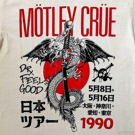 Motley Crue: Unisex T-Shirt: Dr. Feelgood Japanese Tour '90 (Natural) (Large)