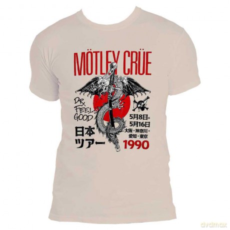 Motley Crue: Unisex T-Shirt: Dr. Feelgood Japanese Tour '90 (Natural) (Medium)