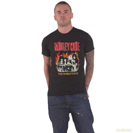 Motley Crue: Unisex T-Shirt: Vintage World Tour Flames (Black) (Small)