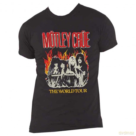 Motley Crue: Unisex T-Shirt: Vintage World Tour Flames (Black) (XX-Large)