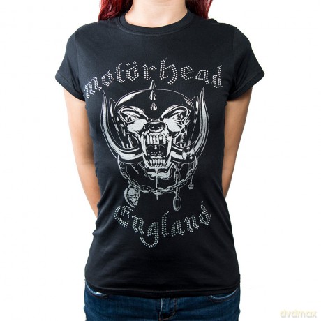 Motorhead: Ladies Fashion Tee: England with Rhinestone Application (Large)