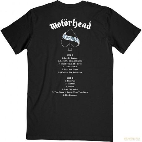 Motorhead: Unisex T-Shirt: Ace of Spades Track list (Black) (Back Print) (X-Large)
